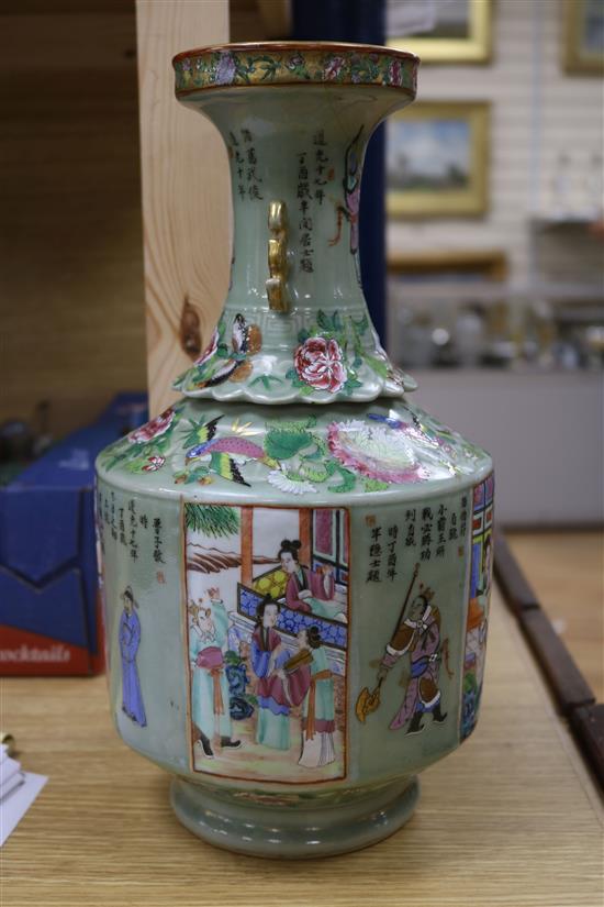 A 19th century Chinese celadon ground famille rose vase height 33cm